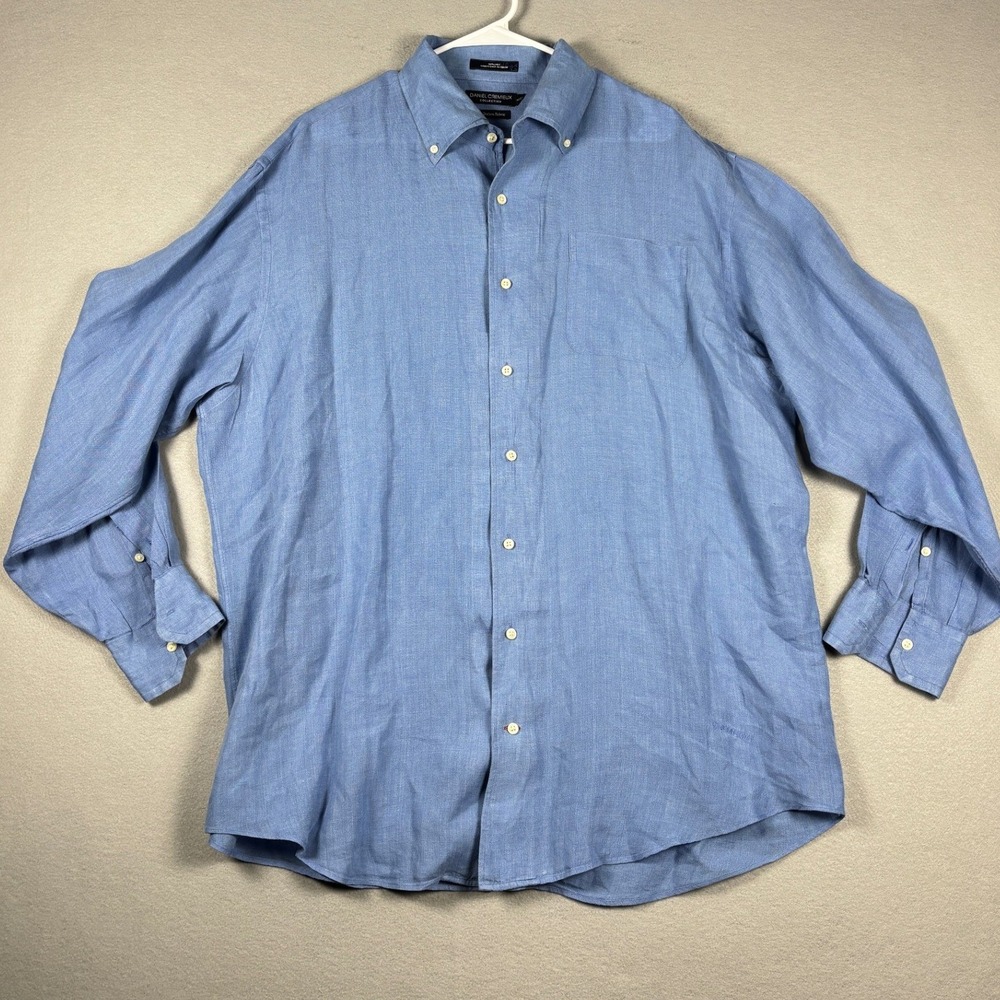Daniel Cremieux Collection Linen Button Down Shirt XL Blue Italian Fabric